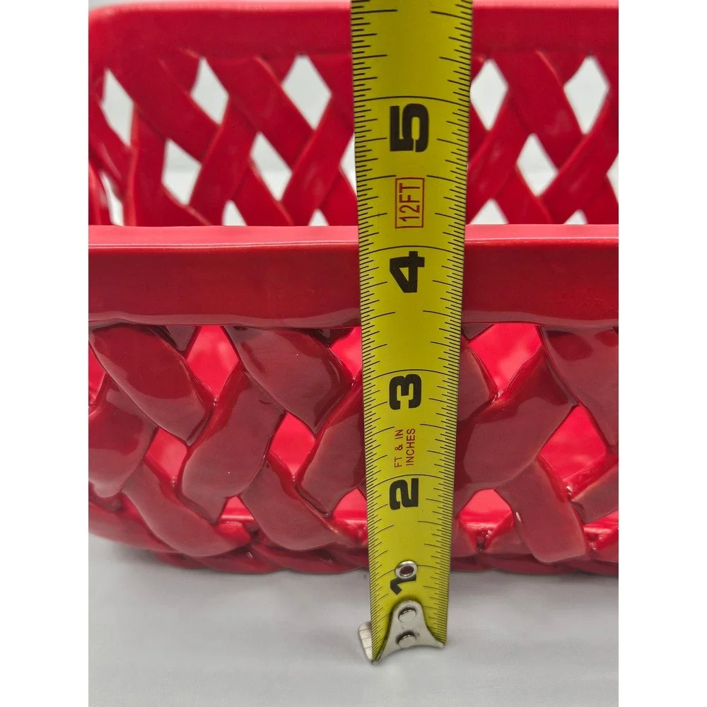 Grace's Pantry Red Ceramic Hand Woven Lattice Basket with Handles 9x6